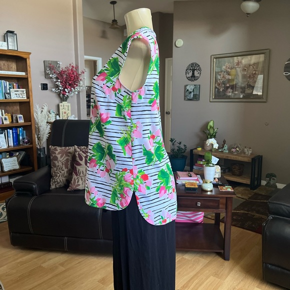 Merona pink, green, black & white sleeveless blouse-size M - Picture 8 of 10